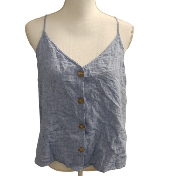 BP. Top Tank Spaghetti Straps Adjustable Sz Medium Linen Blend Chambray - Picture 2 of 6